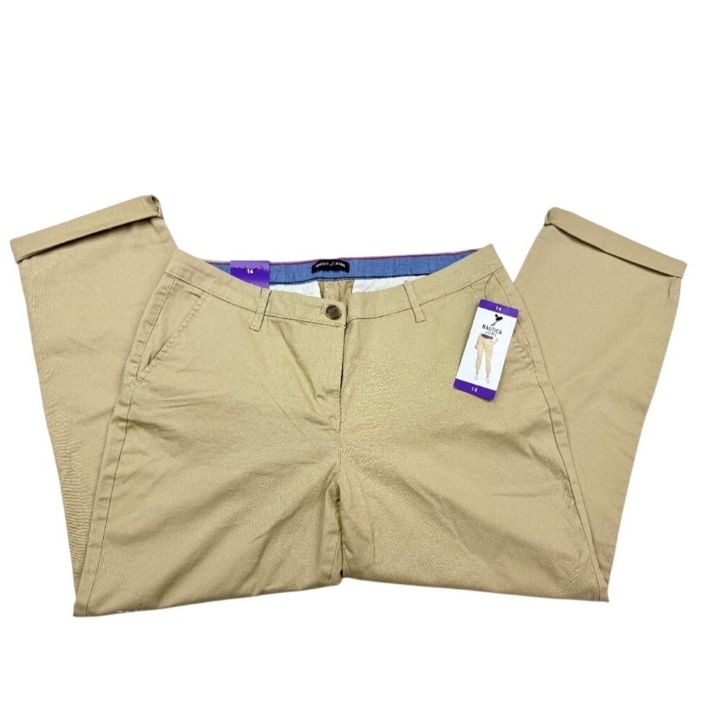 Nautica Jeans Co Womens Khaki Chino Ankle‎ Pants Cuffed Tan Size 14 NEW